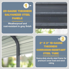[12x20FT] MPT Premium Heavy Duty Outdoor Canopy Garage Shelter With Galvanized Metal Roof (SAK91523)