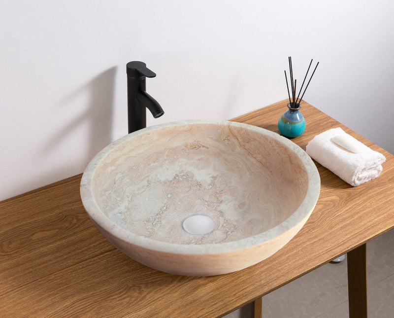Natural Stone Beige Travertine Vessel Sink Honed and Filled (D)18