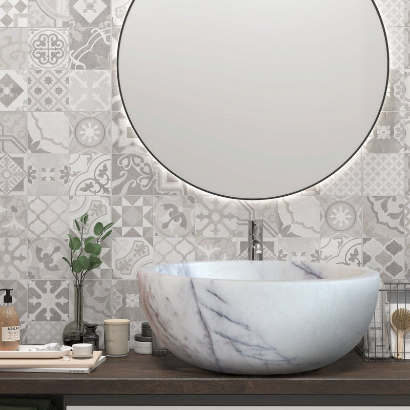 Natural Stone New York White Marble Round Vessel Sink Polished (D)12