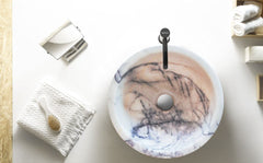 Natural Stone New York White Marble Round Vessel Sink Polished (D)12" (H)5"