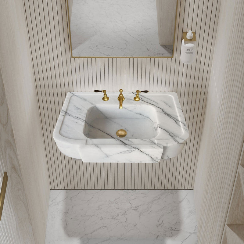 New York White Marble Wall-mount Bathroom Sink Polished (W)18