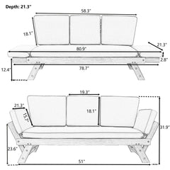 Outdoor Adjustable Wooden Patio Daybed Sofa With Cushions (SAK41345)