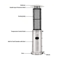 Portable Cylindrical Freestanding Outdoor Round Glass Tube Propane Patio Heater, 41K BTU (SAK93913)