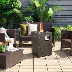 Premium 16FT Square Outdoor Propane Fire Pit W/ Lava Rocks Waterproof Cover, 30,000 BTU (93195268)