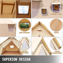 Premium Canvas Frame Fire Water Camping Wall Hunting Tent, 12x14' (SAK92461)