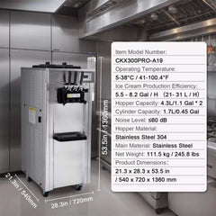 Premium Commercial 3-flavor Freestanding Soft Serve Ice Cream Machine Maker, 21-31 L/H (SAK21874)