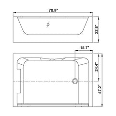 ‎Premium Freestanding Rectangular Hydromassage Soaking Spa Bathtub, 71" (SAK28534)