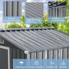 Premium Garden Galvanized Steel Storage Shed W/ Lockable Sliding Doors, 6x4' (SAK75842)