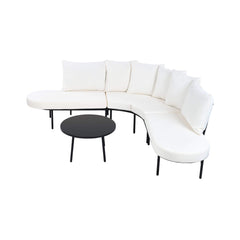 Premium Half- Moon 6-Person Curved All-Weather Outdoor Furniture Sofa Patio Set With Coffee Table And Cushions (SAK76332)
