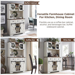 Premium Home Bar Wine Cabinet W/ Sliding Barn Door, 72" (97631842)
