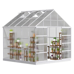 [10x10FT] Premium Outdoor Aluminum Walk-In Greenhouse With Polycarbonate Panels & Sliding Doors (94638275)