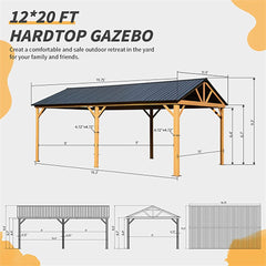 [12x20FT] Premium Outdoor Double-Layer Galvanized Steel Hardtop Gazebo Pergola For Patio (92475381)