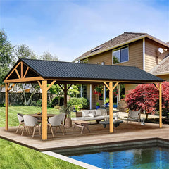[12x20FT] Premium Outdoor Double-Layer Galvanized Steel Hardtop Gazebo Pergola For Patio (92475381)