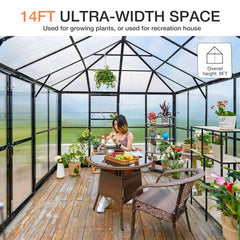 [10x14FT] Premium Outdoor Polycarbonate Greenhouse With Aluminum Frame And Double Swing Doors (93841752)