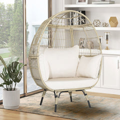 Premium Oversized Rattan Patio Egg Lounge Chair Basket With Cushions, 57" (95761284)