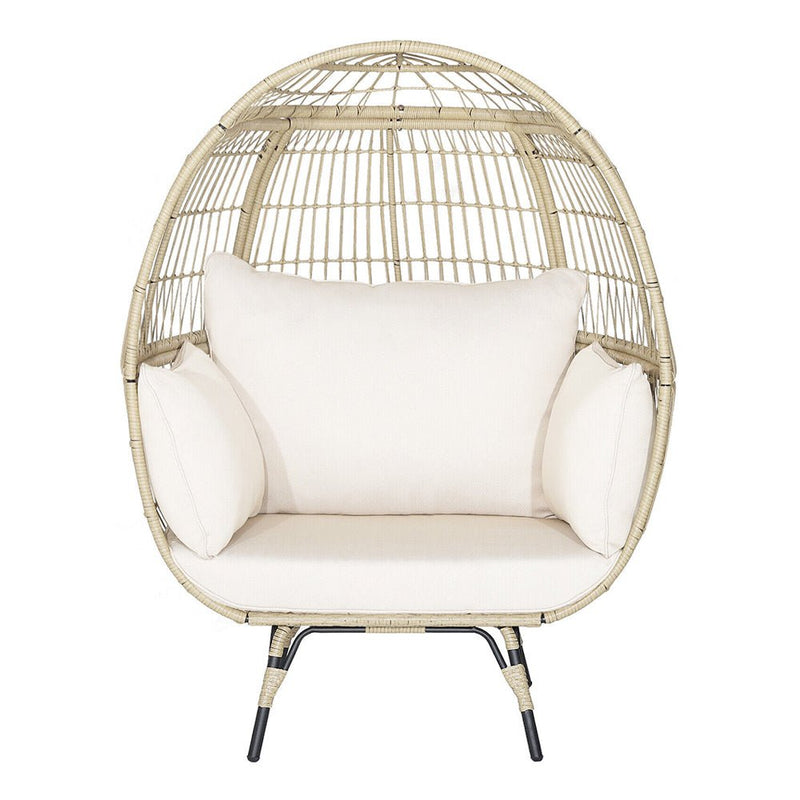 Premium Oversized Rattan Patio Egg Lounge Chair Basket With Cushions, 57