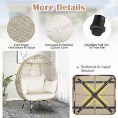 Premium Oversized Rattan Patio Egg Lounge Chair Basket With Cushions, 57" (95761284)