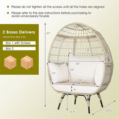 Premium Oversized Rattan Patio Egg Lounge Chair Basket With Cushions, 57" (95761284)