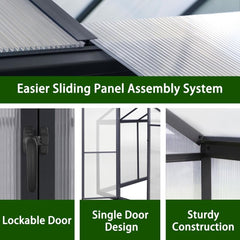 [06x12FT] Premium Polycarbonate Gray Walk-In Greenhouse Kit With Adjustable Vent And Lockable Door (97135264)