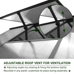 [06x12FT] Premium Polycarbonate Gray Walk-In Greenhouse Kit With Adjustable Vent And Lockable Door (97135264)