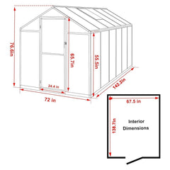 [06x12FT] Premium Polycarbonate Gray Walk-In Greenhouse Kit With Adjustable Vent And Lockable Door (97135264)