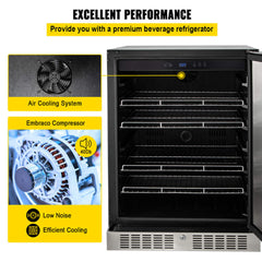 Premium Single Door Stainless Steel Built-In Wine Beverage Undercounter Refrigerator, 5.3 Cu.Ft. (SAK95276)