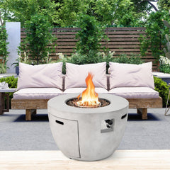 Round 50000 BTU Concrete Propane Fire Pit Table With Lava Rocks & PVC Cover, 36" (SAK91783)