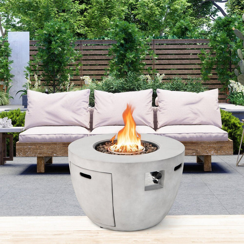 Round 50000 BTU Concrete Propane Fire Pit Table With Lava Rocks & PVC Cover, 36