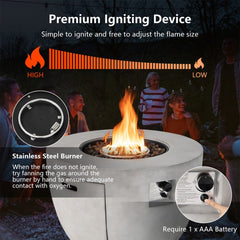 Round 50000 BTU Concrete Propane Fire Pit Table With Lava Rocks & PVC Cover, 36" (SAK91783)