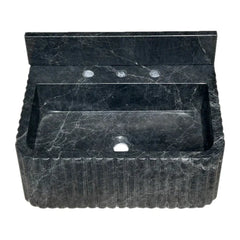 Sirius Black Marble Wall-mount Bathroom Sink Ribbed with 4" Backsplash (W)16" (L)20" (H)8"