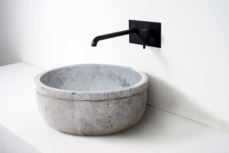 Natural Stone Sirius Silver Marble Self-Rimming Vessel Sink Polished (D)16