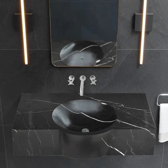 Toros Black Marble Rectangular Wall-mount Bathroom Sink (W)17