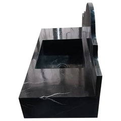 Toros Black Marble Wall-mount Bathroom Sink with Backsplash Polished (W)15" (L)33" (H)6"