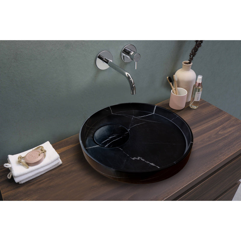 Toros Black Natural Stone Marble Artistic Vessel Sink Polished (D)17.5