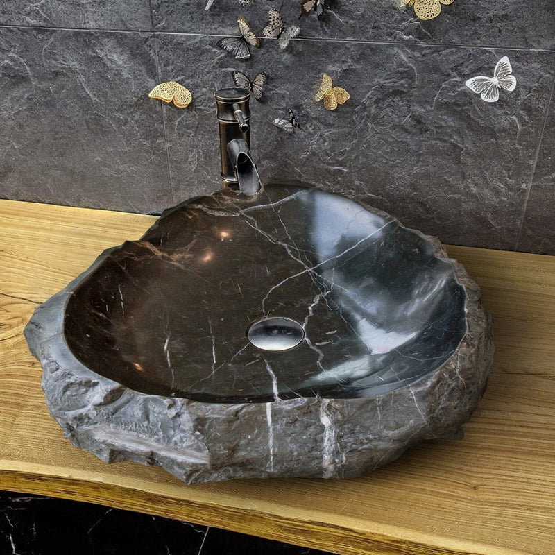 Toros Black Marble Natural Stone Vessel Sink (W)17