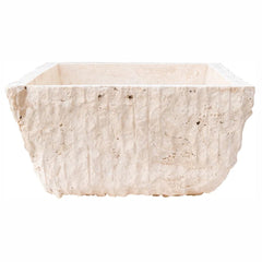 Troia Light Rustic Natural Stone Vessel Sink Honed Interior Hand Chiseled Exterior (W)12" (L)17" (H)6"