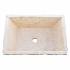 Troia Light Rustic Natural Stone Vessel Sink Honed Interior Hand Chiseled Exterior (W)12" (L)17" (H)6"