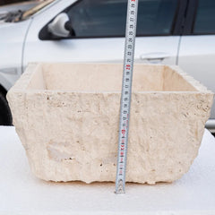 Troia Light Rustic Natural Stone Vessel Sink Honed Interior Hand Chiseled Exterior (W)12" (L)17" (H)6"