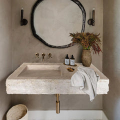Troia Light Travertine Rustic Rectangular Wall-mount Bathroom Sink (W)16" (L)36" (H)10"