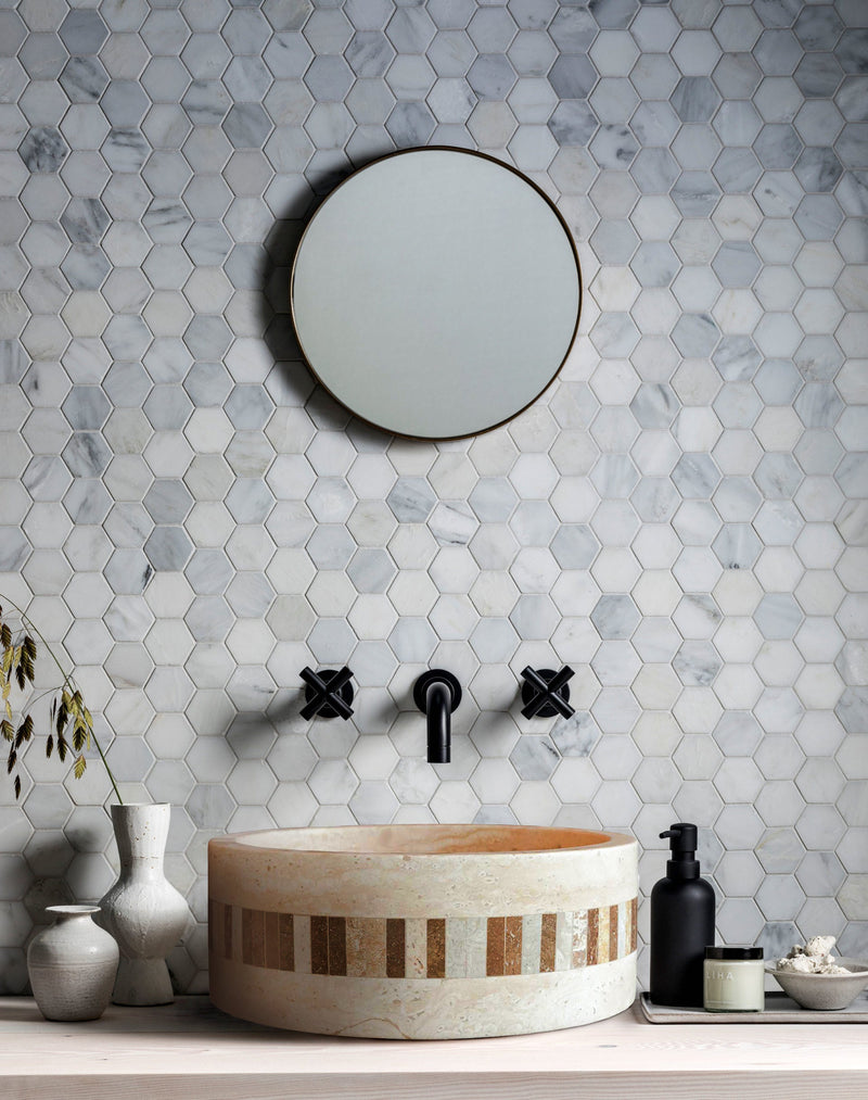 Troia Light Travertine Natural Stone Cylinder Sink Honed and Filled/Matte (D)16