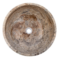 Valencia Beige Travertine Natural Stone Vessel Sink Filled and Polished (D)16" (H)6"
