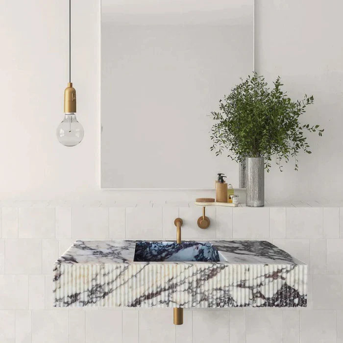 Calacatta Viola Marble Wall-mount Bathroom Vanity Sink Fluted Front (W)20