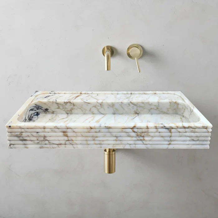 Calacatta Viola Gold Marble Wall-mount Bathroom Sink Horizontal Fluted (W)16