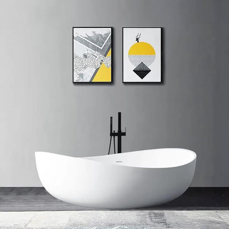 WBT Premium Freestanding Extra Large Oval Stone Besin Soaking Bathtub, 71