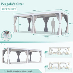 [12x20FT] Outdoor Hardtop Louvered Pergola With Adjustable Aluminum Rainproof Roof (97418625)